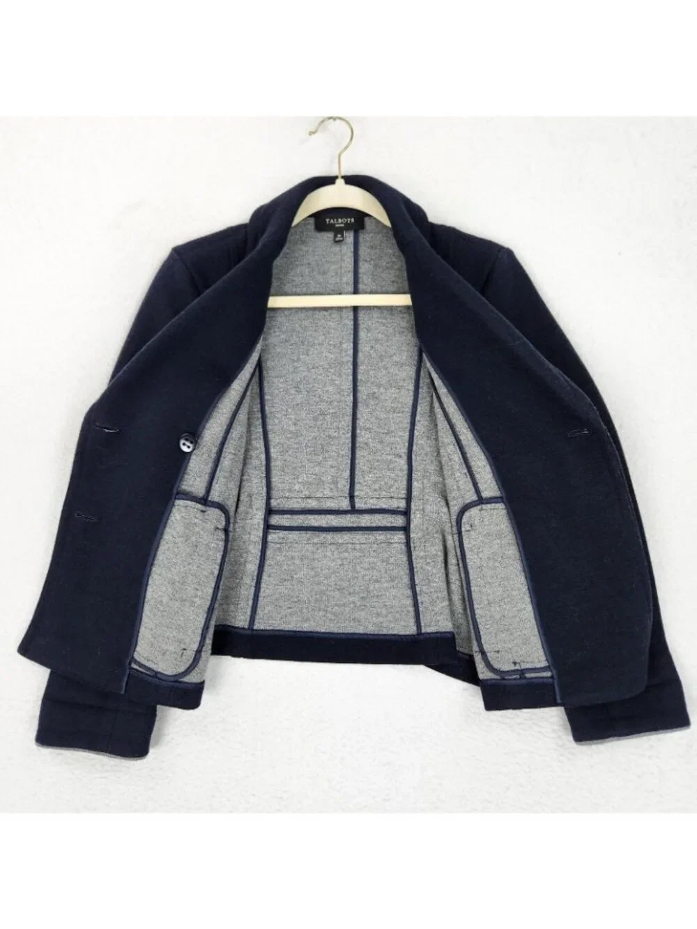 Talbots Jacket Womens 2 Petite Navy Blue Double Breasted Blazer Wool Blend - Picture 7 of 11
